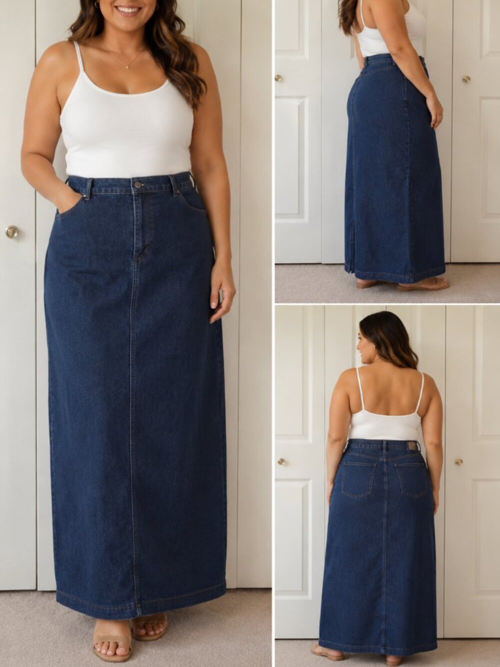 Lee Riders Denim Maxi Skirt Size 10 Medium Dark Wash Y2K Modest Stretch Long